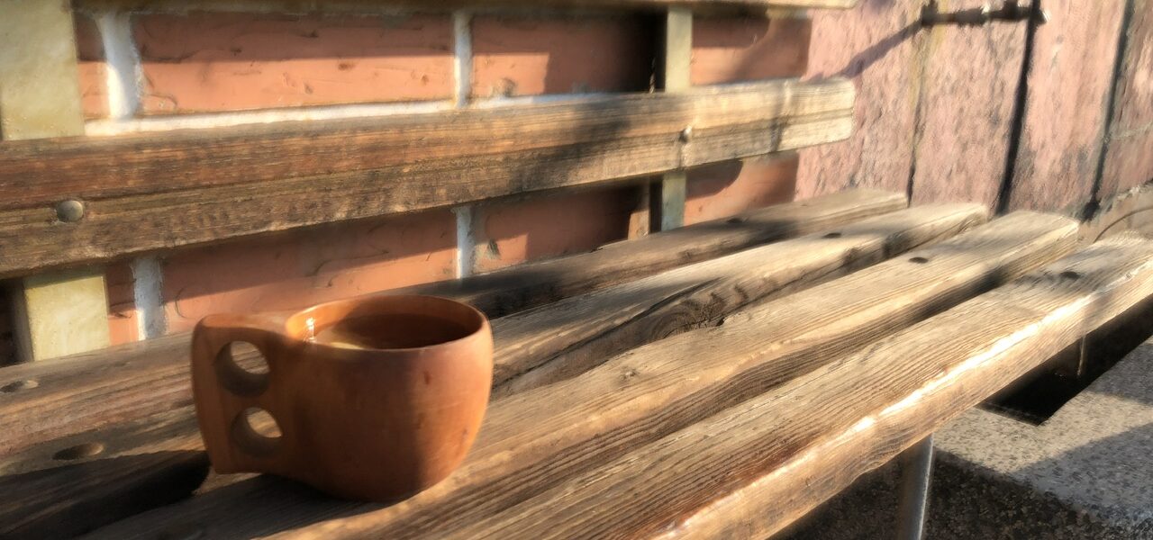 Day 12 – After 20 kilometers downhill, I have a tea at Zverino station, brought my own wooden cup  – 08.00 hours