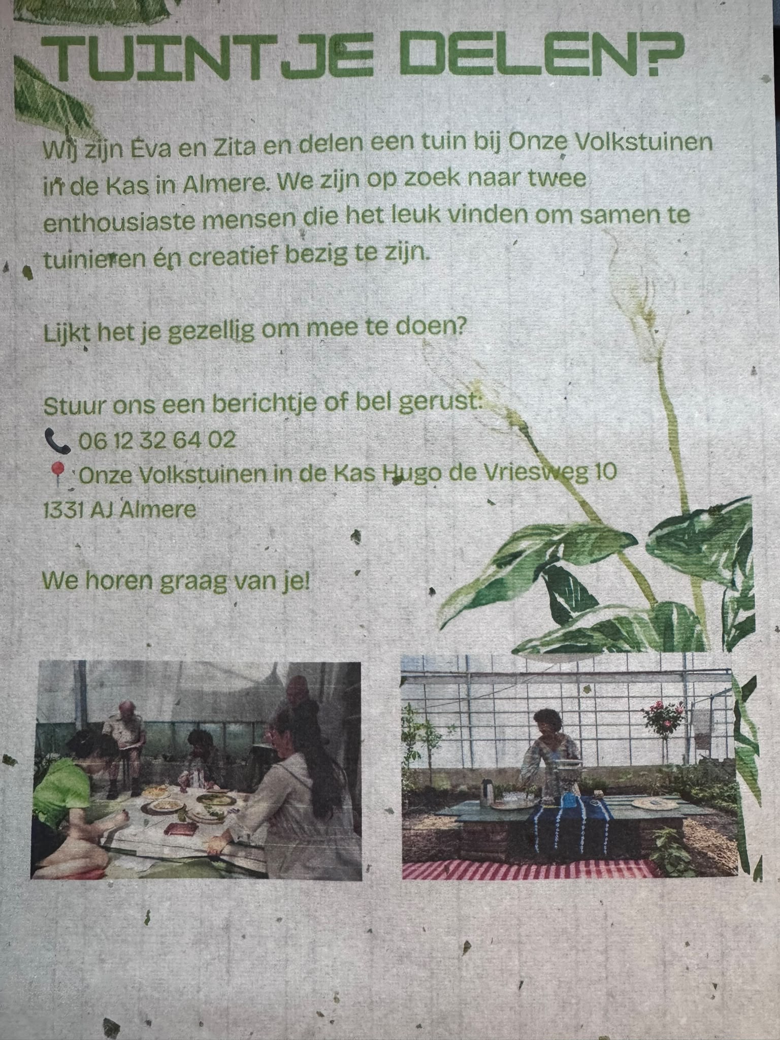 Tuintje delen? Onze Kas, Almere